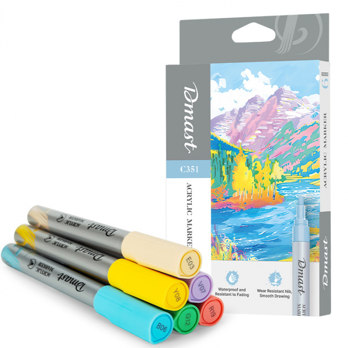 MARKERE ACRILICE 2MM CULORI METALIZATE PASTEL SET 6 BUCATI DMAST BY PEBEO [1]