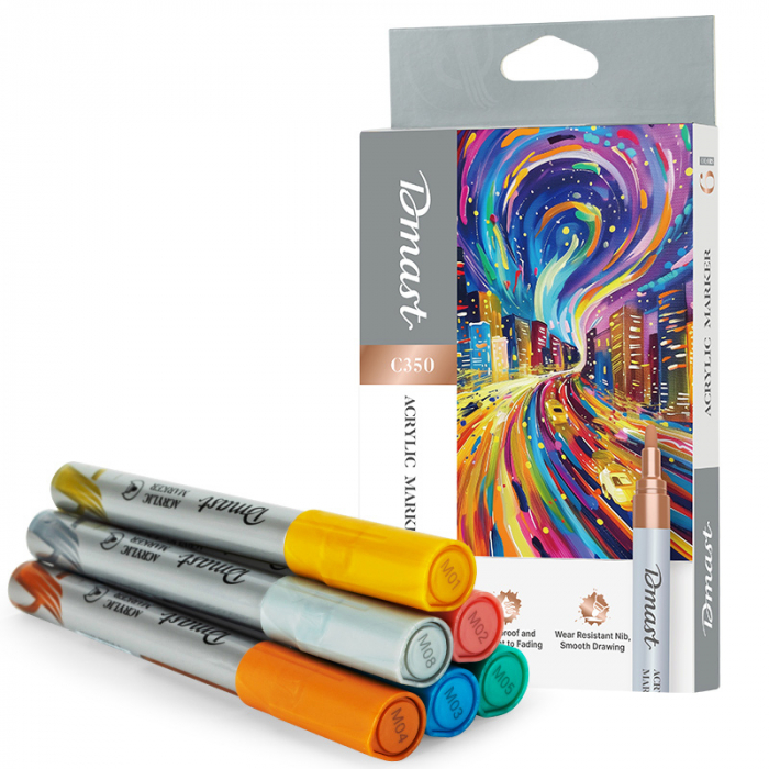 MARKERE ACRILICE 2MM CULORI METALIZATE SET 6 BUCATI DMAST BY PEBEO [1]