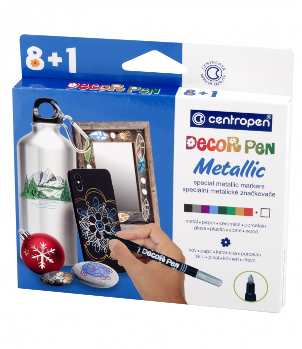 MARKERE PERMANENTE PT DECOR. SLIM 8+1 CULORI METALICE 2737 CENTROPEN [1]
