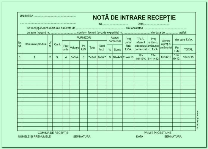 Nota de intrare-receptie A4 cu T.V.A. autocopiativ , 2 ex.(2 x 50 seturi) - personalizata [2]
