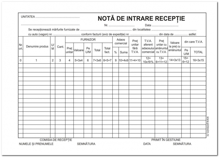 Nota de intrare-receptie A4 cu T.V.A. fata - personalizata [1]