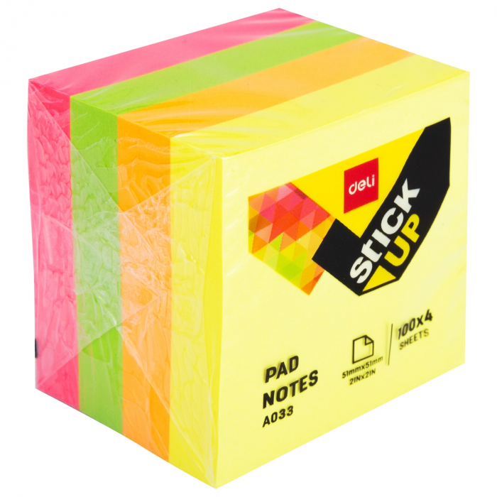 NOTES ADEZIV 51*51MM 4 CULORI NEON 400 FILE DELI [1]