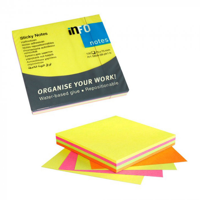 NOTES ADEZIV 75*75MM 4 CULORI NEON 100F INFO NOTES [2]