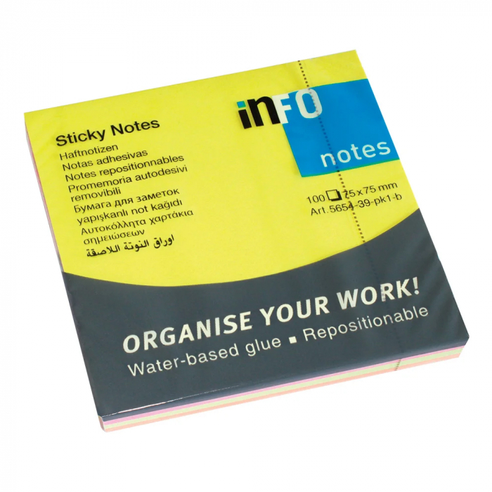 NOTES ADEZIV 75*75MM 4 CULORI NEON 100F INFO NOTES [1]