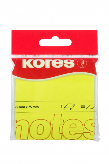 NOTES ADEZIV 75*75MM GALBEN NEON 100 FILE KORES [1]