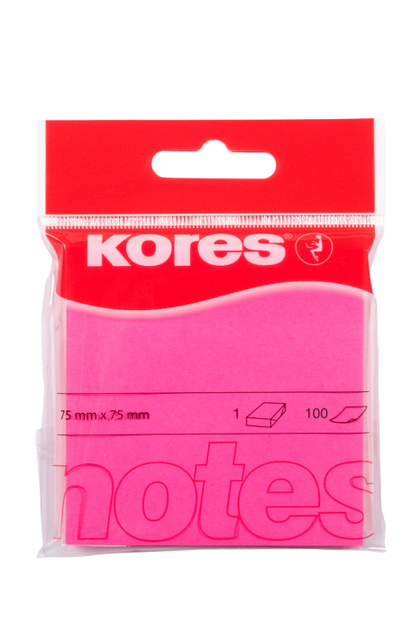 NOTES ADEZIV 75*75MM ROZ NEON 100 FILE KORES [1]