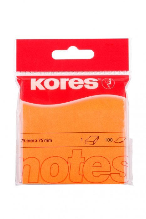 NOTES ADEZIV 75x75MM PORTOCALIU NEON 100 FILE KORES [1]