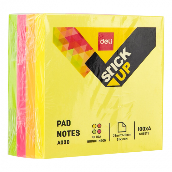 NOTES ADEZIV 76*76MM 4 CULORI NEON 400 FILE DELI [1]