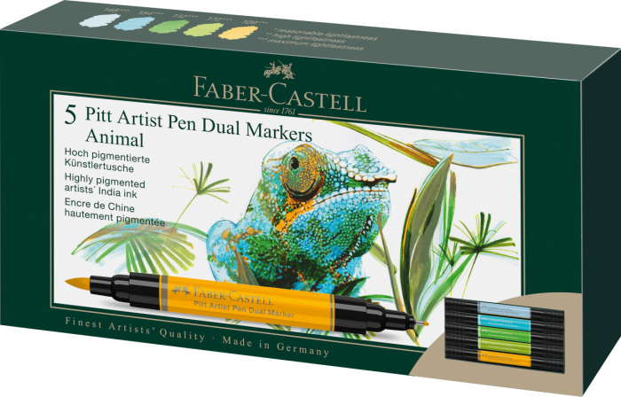 PITT ARTIST PEN DUAL MARKER SET 5 BUC ANIMALS FABER-CASTELL [1]