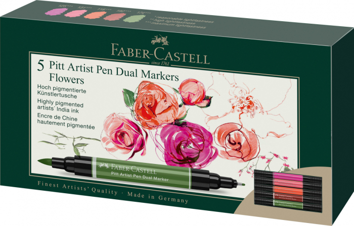 PITT ARTIST PEN DUAL MARKER SET 5 BUC FLOWERS FABER-CASTELL [1]
