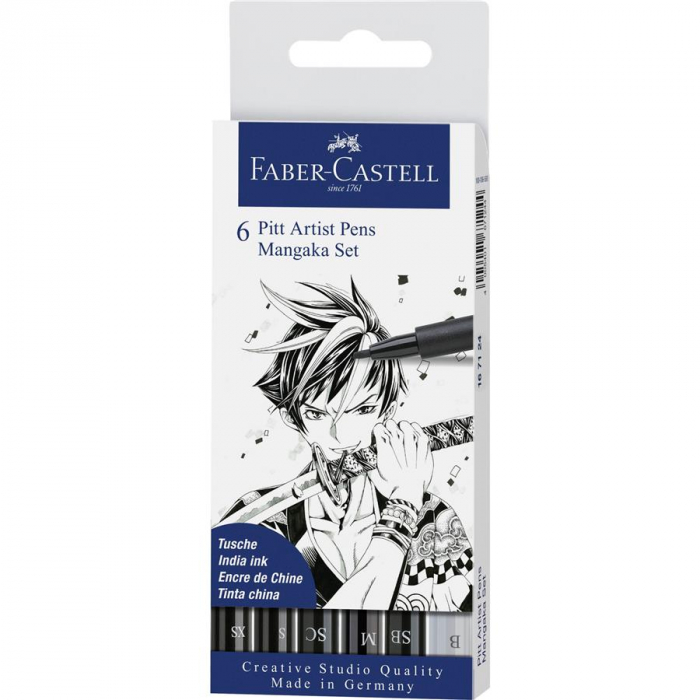 PITT ARTIST PEN MANGA SET 6 NEGRU FABER-CASTELL [1]