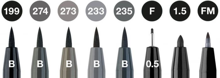 PITT ARTIST PEN SET 8 BUC NEGRU & GRI FABER-CASTELL [2]