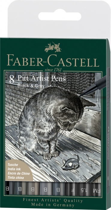 PITT ARTIST PEN SET 8 BUC NEGRU & GRI FABER-CASTELL [1]