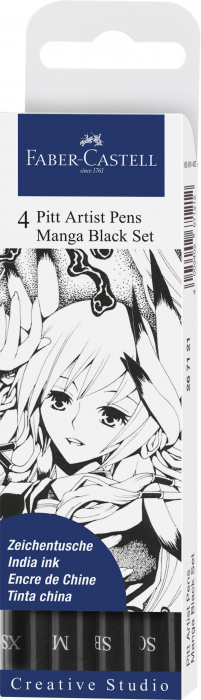 PITT ARTIST PEN SET MANGA 4 BUC NEGRU FABER-CASTELL [1]