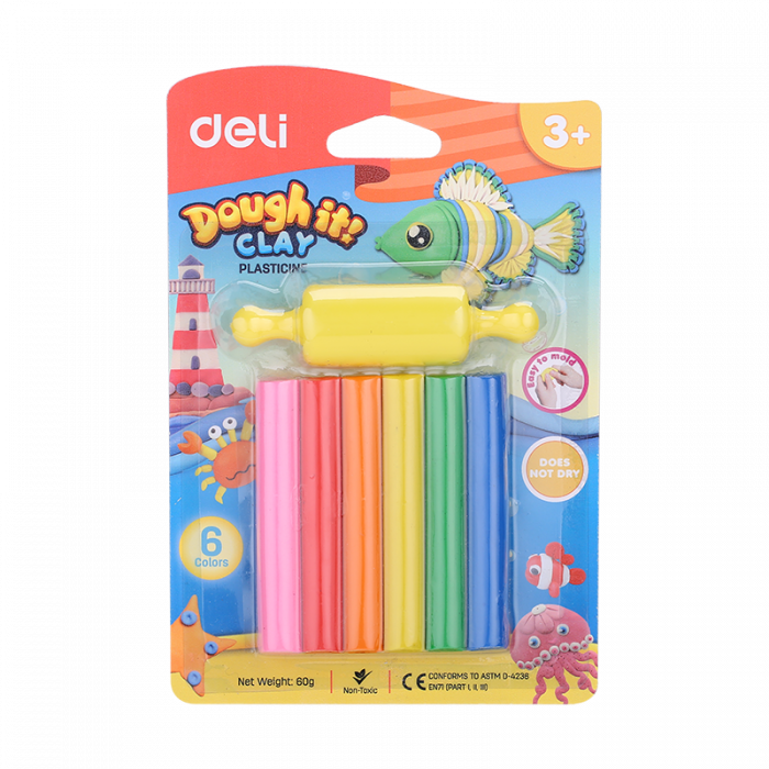 PLASTILINA 6 CULORI 60G + FORMA MODELAJ DELI [1]