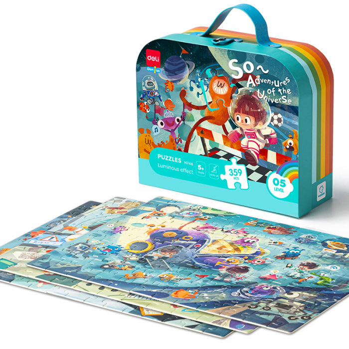 PUZZLE GEANTA CADOU 359 PIESE EFECT LUMINOS UNIVERS 5+ DELI [1]