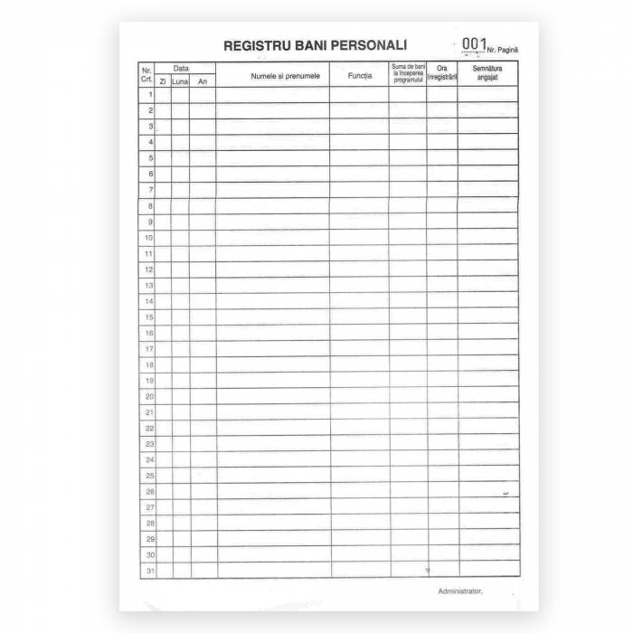 Registru bani personali, A4, nenumerotat - fata/verso [1]
