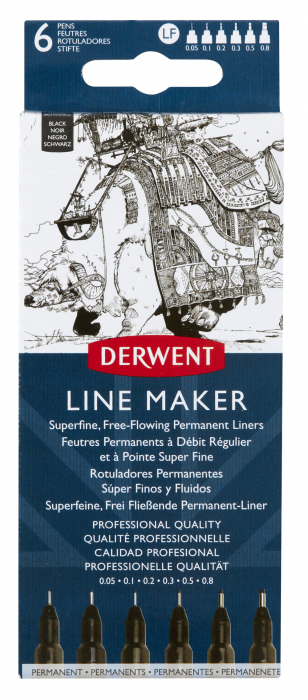 SET 6 BUCATI LINER GRAFIC PROFESIONAL (0.05/0.1/0.2/0.3/0.5/0.8 MM) NEGRU DERWENT [1]