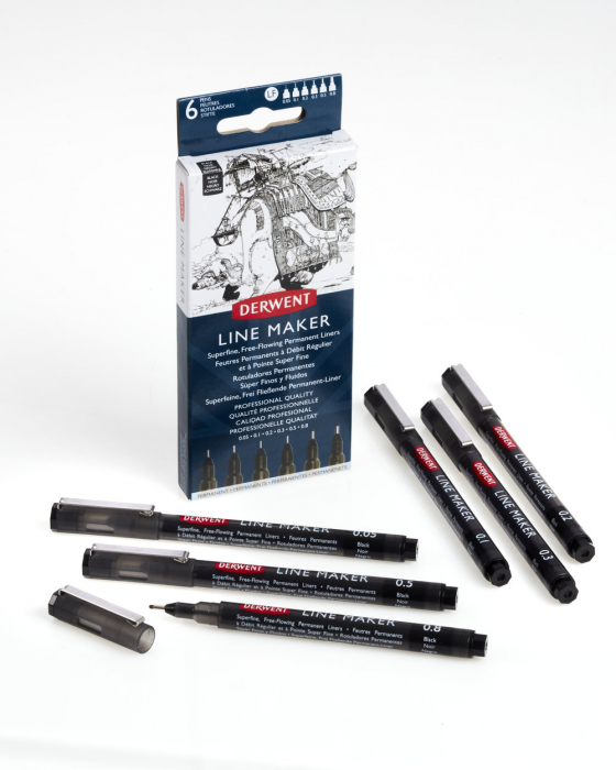 SET 6 BUCATI LINER GRAFIC PROFESIONAL (0.05/0.1/0.2/0.3/0.5/0.8 MM) NEGRU DERWENT [3]