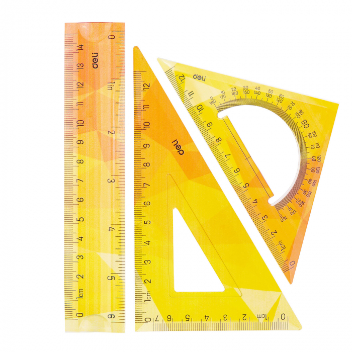 SET GEOMETRIE 3 PIESE FLEXIBIL COLOR (RIG.15, ECH.13CM, ECH.13CM) DELI [1]