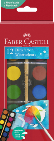 Acuarele, guase, tempera si pensule - ACUARELE 12 CULORI 24MM + PENSULA 2023 FABER-CASTELL