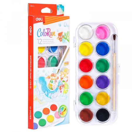 Produse si rechizite scolare - ACUARELE 12 CULORI 28MM ECONOMY DELI