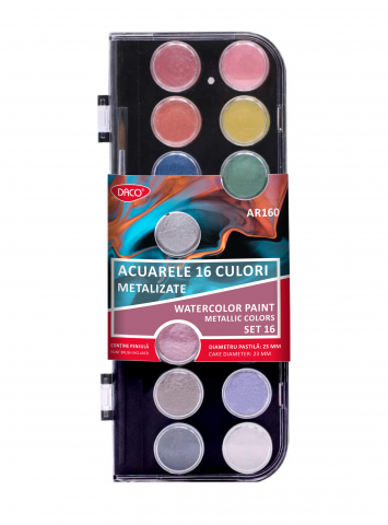 Produse si rechizite scolare - ACUARELE 16 CULORI METALIZATE DACO AR160