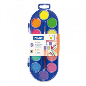 Produse si rechizite scolare - ACUARELE 8 METAL + 4 FLUO CULORI MILAN