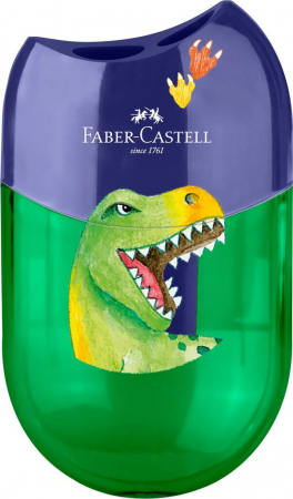 Produse si rechizite scolare - ASCUTITOARE PLASTIC DUBLA CU CONTAINER DINOZAURI FABER-CASTELL