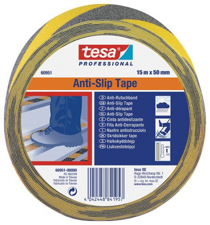 Accesorii de birou - BANDA ADEZIVA ANTIALUNECARE GALBEN/NEGRU 15M 50MM TESA