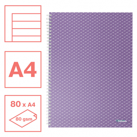 CAIET BIROU SPIRA A4 80 FILE DICTANDO LAVANDA COPERTA CARTON COLOUR'BREEZE ESSELTE [1]