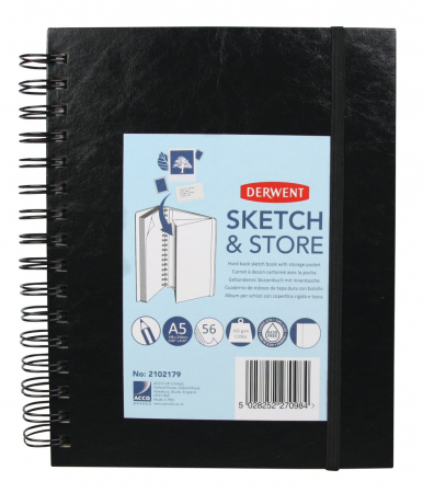 Produse si rechizite scolare - CAIET SPIRA PENTRU SCHITE SI DESEN A5 56 FILE 165G CU MAPA PROFESSIONAL DERWENT