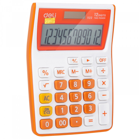 CALCULATOR BUZUNAR 12DIG ALB-PORTOCALIU 1122 DELI [1]