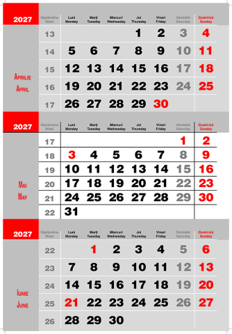 Calendare triptice - Calendar de perete Triptic 2 culori -Gri, CT