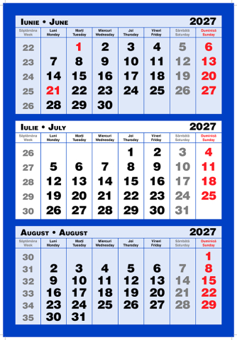 Calendare triptice - Calendar de perete Triptic 3 culori albastru, CT