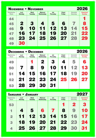 Calendare triptice - Calendar de perete Triptic 3 culori verde, CT