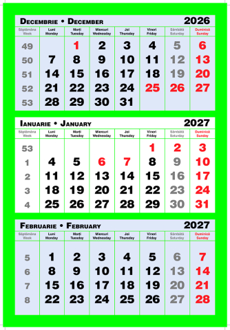 Calendare triptice - Calendar de perete Triptic 3 culori verde, CT
