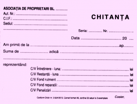 Chitantier pentru asociatii de proprietari, autocopiativ, A6 , 3 ex.(3 x 50 seturi) - personalizat [1]