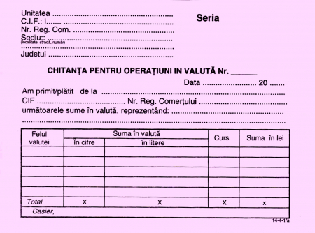 Chitantier pentru operatiuni in valuta, autocopiativ, A6 , 3 ex.(3 x 50 seturi) - personalizat [1]