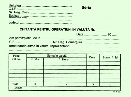 Chitantier pentru operatiuni in valuta, autocopiativ, A6 , 3 ex.(3 x 50 seturi) - personalizat [2]