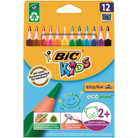 Produse si rechizite scolare - CREIOANE COLORATE 12 CULORI TRIUNGHIULARE EVOLUTION BIC