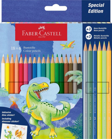 Instrumente de scris - CREIOANE COLORATE 18+6 CULORI DINOZAURI FABER-CASTELL