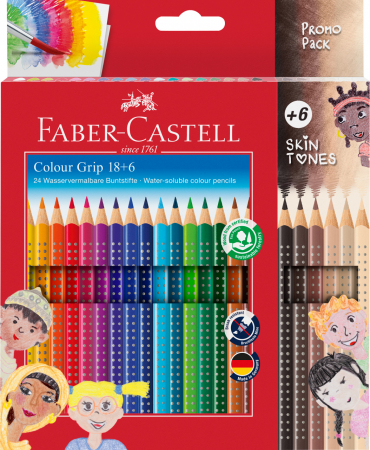 Produse si rechizite scolare - CREIOANE COLORATE 18+6 CULORI + TONURILE PIELII GRIP 2001 FABER-CASTELL