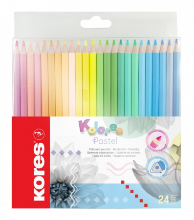 Produse si rechizite scolare - CREIOANE COLORATE 24 CULORI PASTEL TRIUNGHIULARE KORES