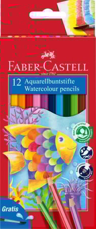 Produse si rechizite scolare - CREIOANE COLORATE ACUARELA 12 BUC + PENSULA FABER-CASTELL