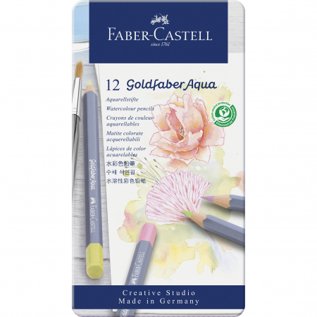Instrumente de scris - CREIOANE COLORATE AQUARELLE 12 CULORI PASTEL GOLDFABER CUT. METAL FABER CASTELL