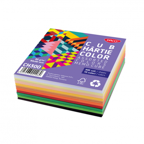 Rezerva cub notes - CUB HARTIE COLOR 9X9CM 300COLI 5 CUL. DACO CH300