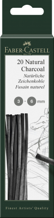 Instrumente de scris - CUTIE 20 BUC CARBUNE NATURAL PITT MONOCHROME 3-6MM FABER-CASTELL