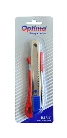 Accesorii de birou - Cutter Optima Basic, lama 18mm SK5, sina metalica, aluminiu cu ABS