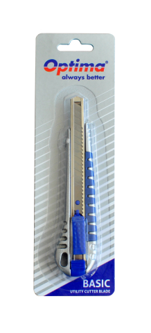 Accesorii de birou - Cutter Optima Basic, lama 9mm SK5, sina metalica, aluminiu cu rubber grip